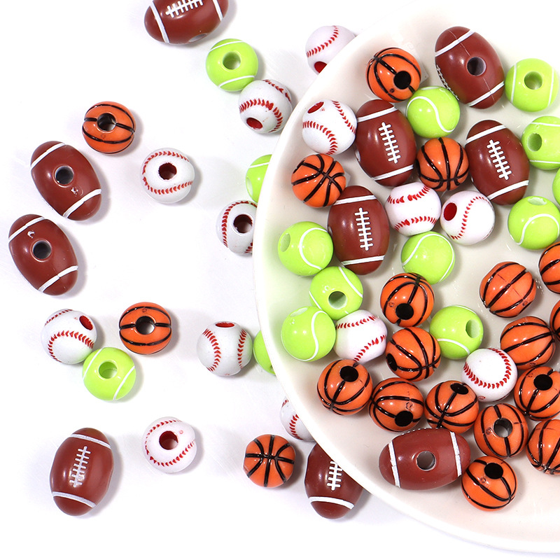 New Acrylic Sports Ball Beads Football Basketball Rugby Baseball Beads for Keychain Making Diy Crafts Bracelet Necklace Jewelry