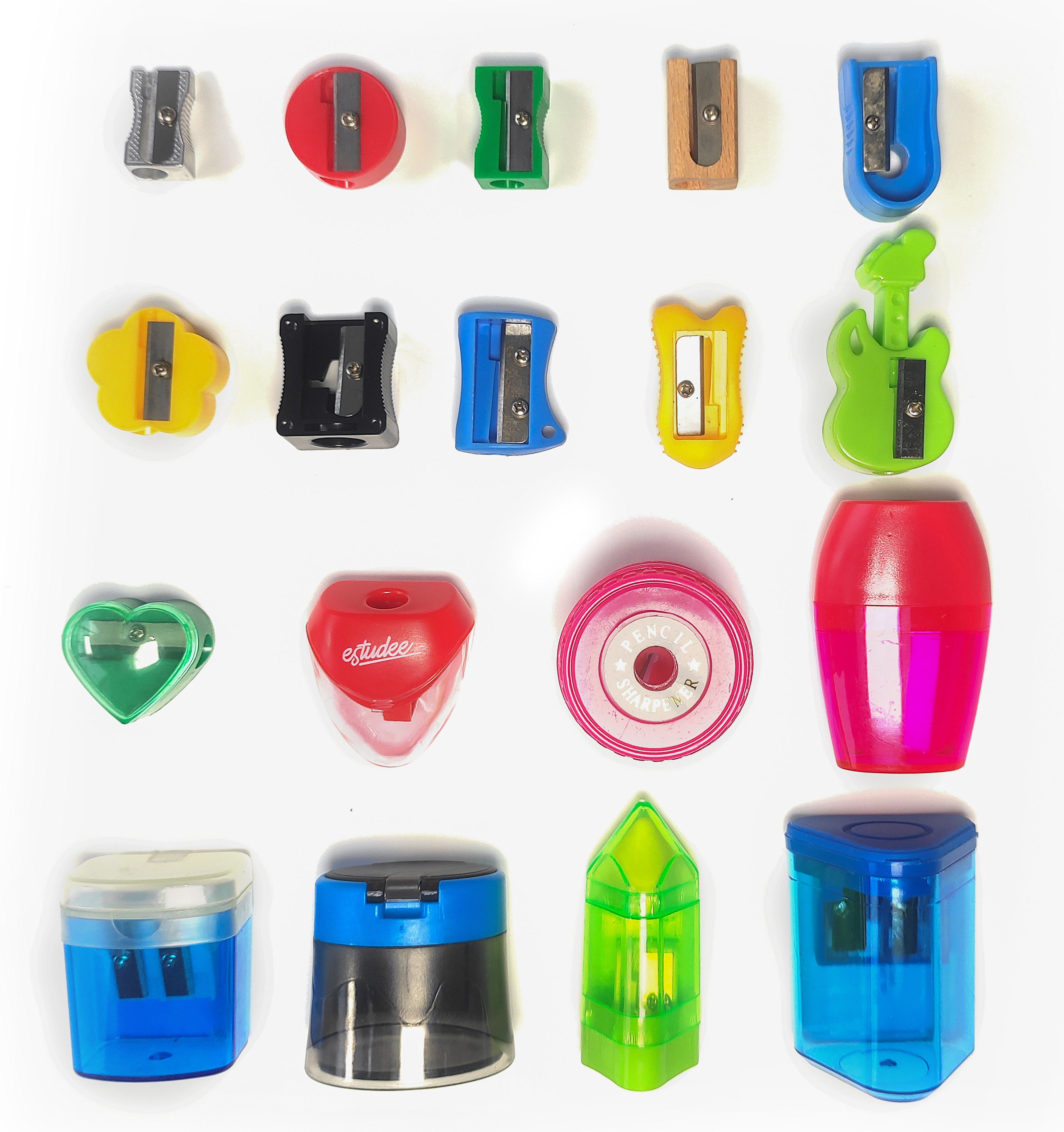 Factory Custom Mini Pencil Sharpener Wooden Metal Plastic Pencil Sharpeners for Pencil Custom pack or bulk Openable mould