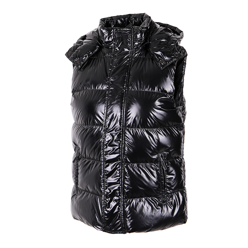 Custom Logo oem black high street utility padded shiny outdoor warm winter sleeveless glossy puffer bubble mens vest gilet