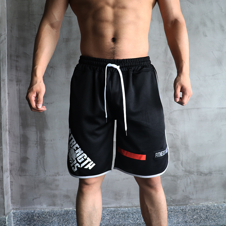 Skull print male gym fitness shorts mens stretch casual drawstring shorts