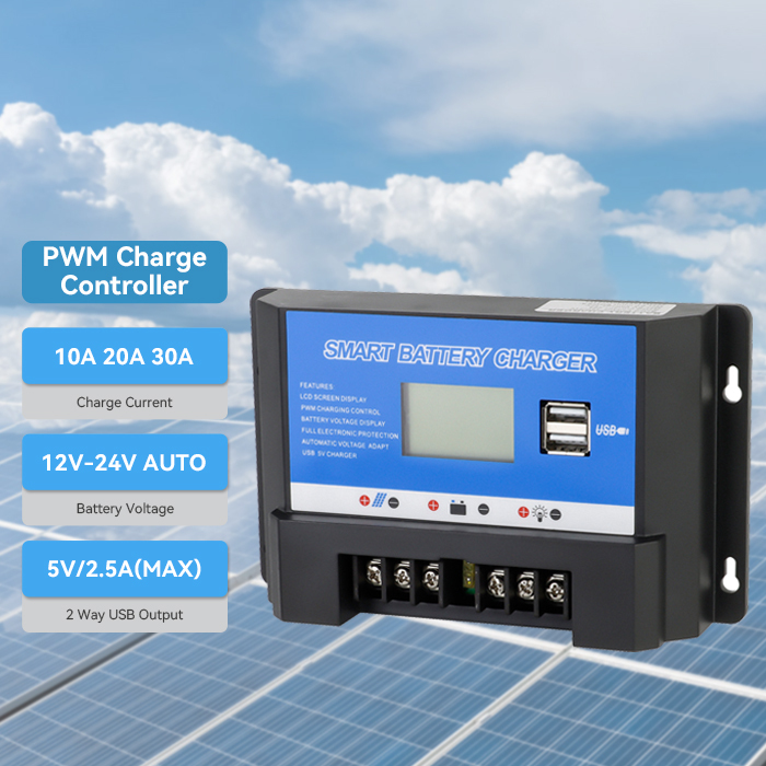 10A 20A 30A Solar Charge Controller 12V/24V AUTO Dual USB Output Battery Charge Controller