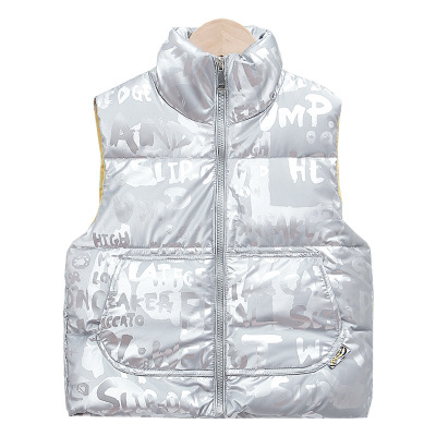 Wholesale autumn and winter new children's down vest thickened stand-up collar medium and big children's bronzing letter vest