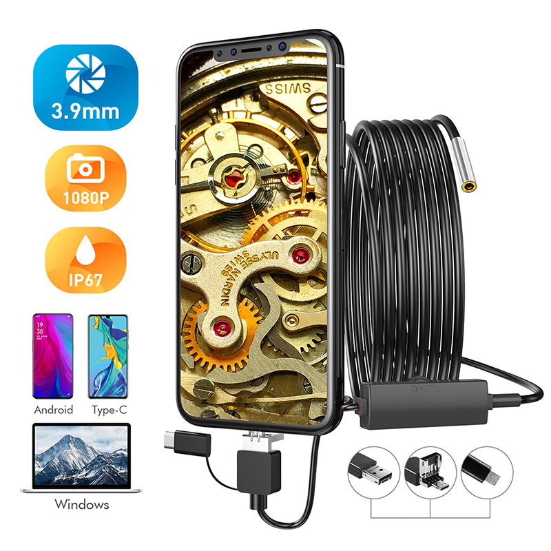 Newest 2.0MP 3-in-1 USB Endoscope single lens Camera IP67 Waterproof Sewer Camera 6LED for Android, MacBook & Windows PC 1m