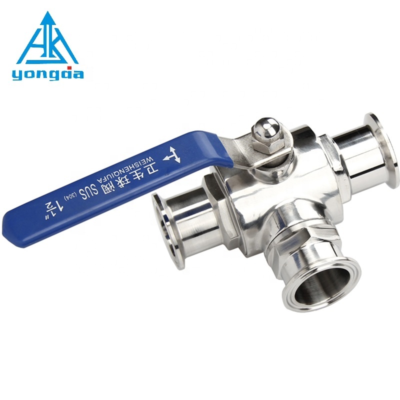 YongDa 304 316L из нержавеющей стали для санитарно-технического Tri зажим тройник 3-ходовой шаровой клапан