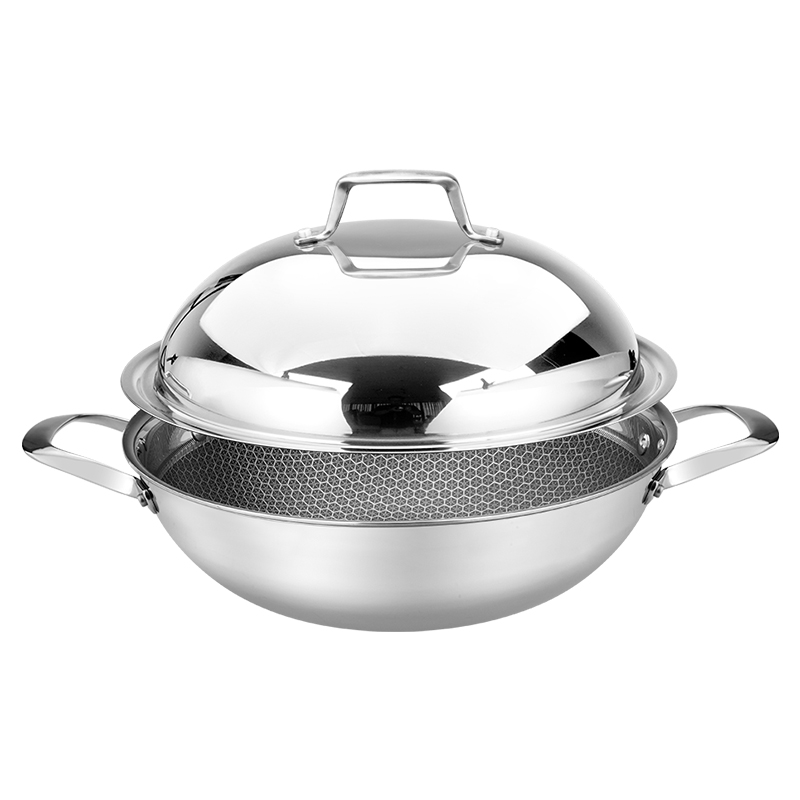 Custom Wholesale Reasonable Price Gas Cooker Wok Carbon Two Handle 304 Stainless Steel Wok