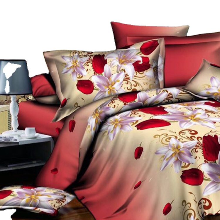 Wholesale floral bed sheet and pillowcase polyester fitted 3d printed king bedsheet set