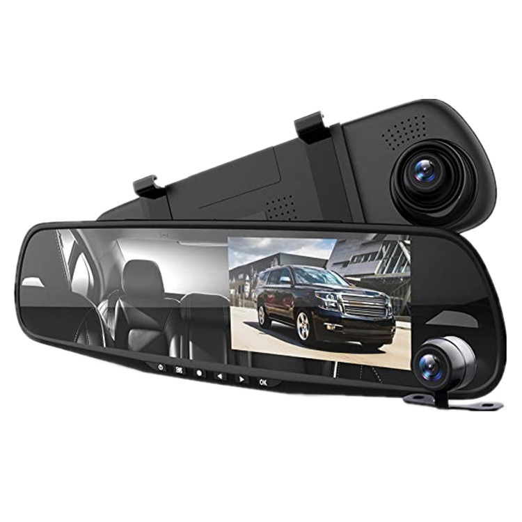 Зеркало заднего вида Автомобильный видеорегистратор 4,3 дюймов DVR монитор заднего вида двойная камера видео запись система в Full HD 1080p встроенный g-сенсор