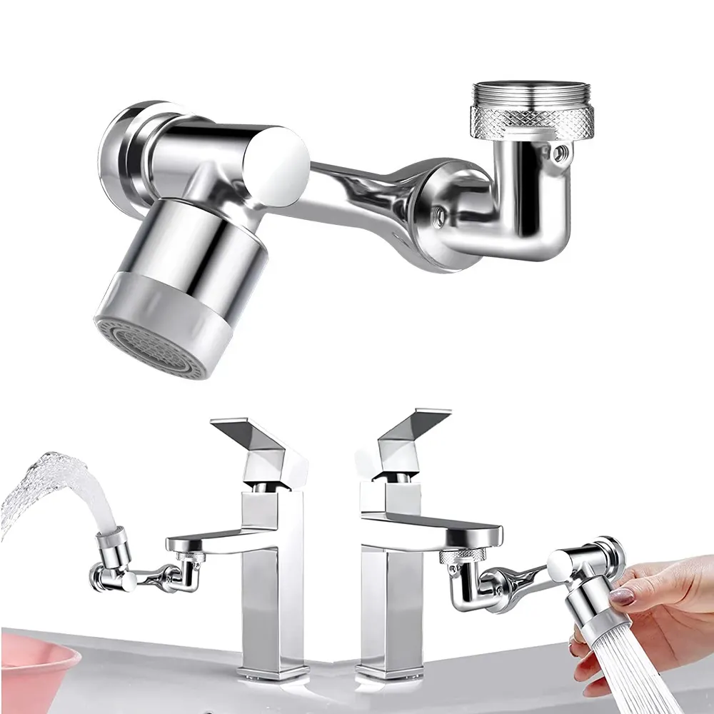 Universal Splash Filter 1080 Degree Swivel Robotic Arm Swivel Sink Faucet Extender Rotating Bathroom Sink Faucet Aerator Nozzle