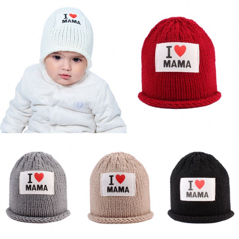 Custom label baby beanies i love mama knitted hat for toddler