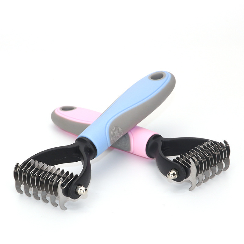 Pet Grooming Brush Double Sided Shedding Dematting Hair Remover Rubber Rake Comb For Dogs Cats Pet Comb
