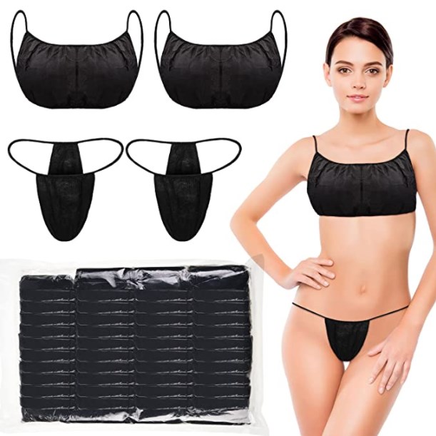 S&J Women Sexy Bra Disposable bra and panties SJ Manufacturer OEM Wholesale Disposable Black Shoulder Straps Bra for Spa Massage