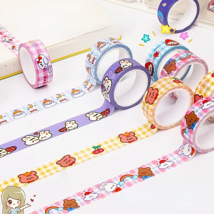 Cartoon Bear and paper tape cute girl heart account material decorative color stickers