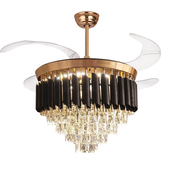 Crystal Foldable LED Fan Light Celing Lamp 42Inch 84W