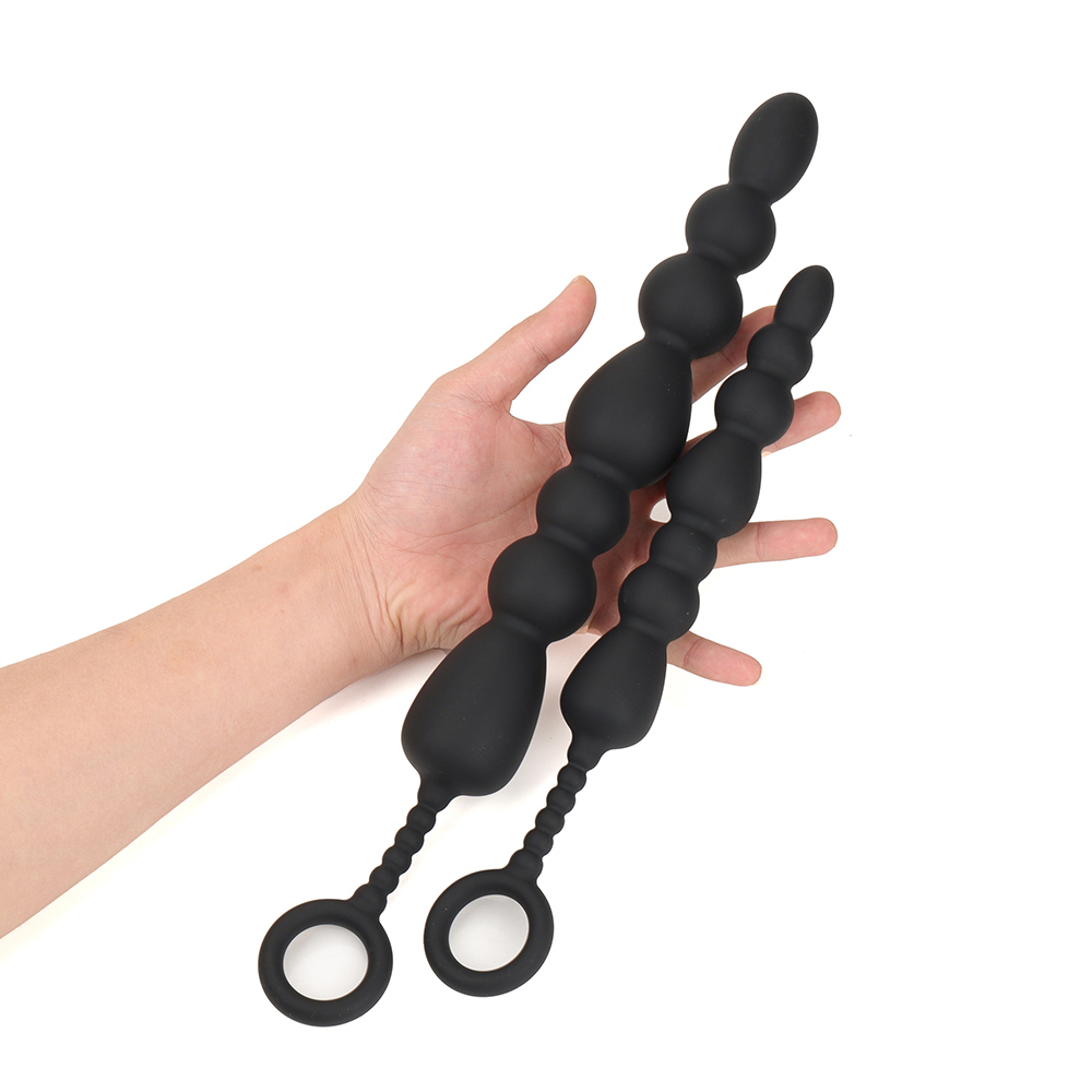 Black Silicone Large Anal Beads Big XL Hollow Butt Plug Pull Ring Loop Anal Sex Toys