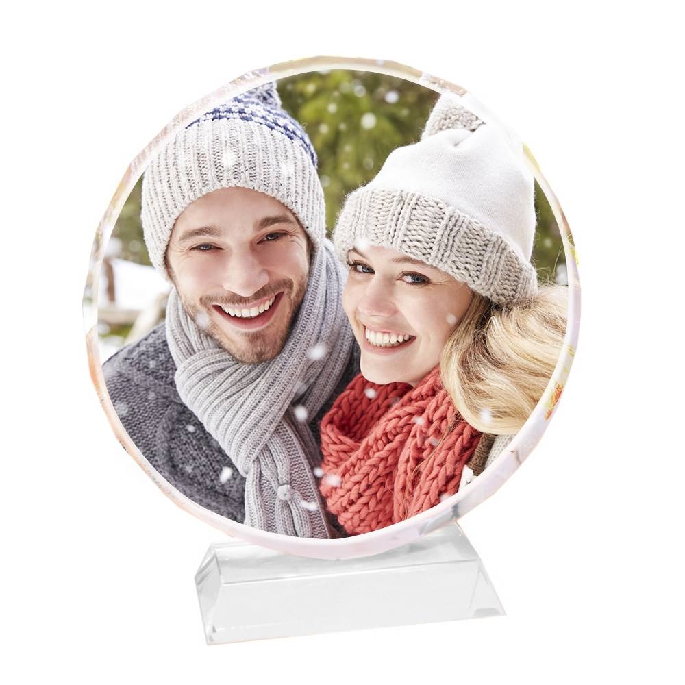 Wholesale Round Screen Personality Custom Elegant Crystal Glass Photo Frame 80Mm Keepsake Gift