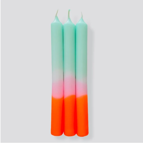 Neon Taper Dinner Candles 'Spring Sorbet' 'Coconut Waterfall' Set 3