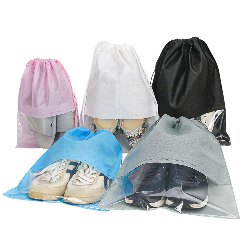 Promotion Custom Private Label Bulk Clear Travel Non Woven Portable Sneaker Carrier Organizer Eco-friendly Drawstring Shoe Bag