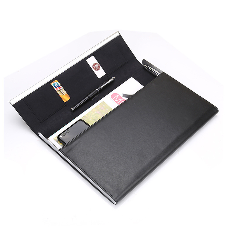 Wholesale price office supplies organizer bag gift box packing business multi-function A4 organic leather document holder