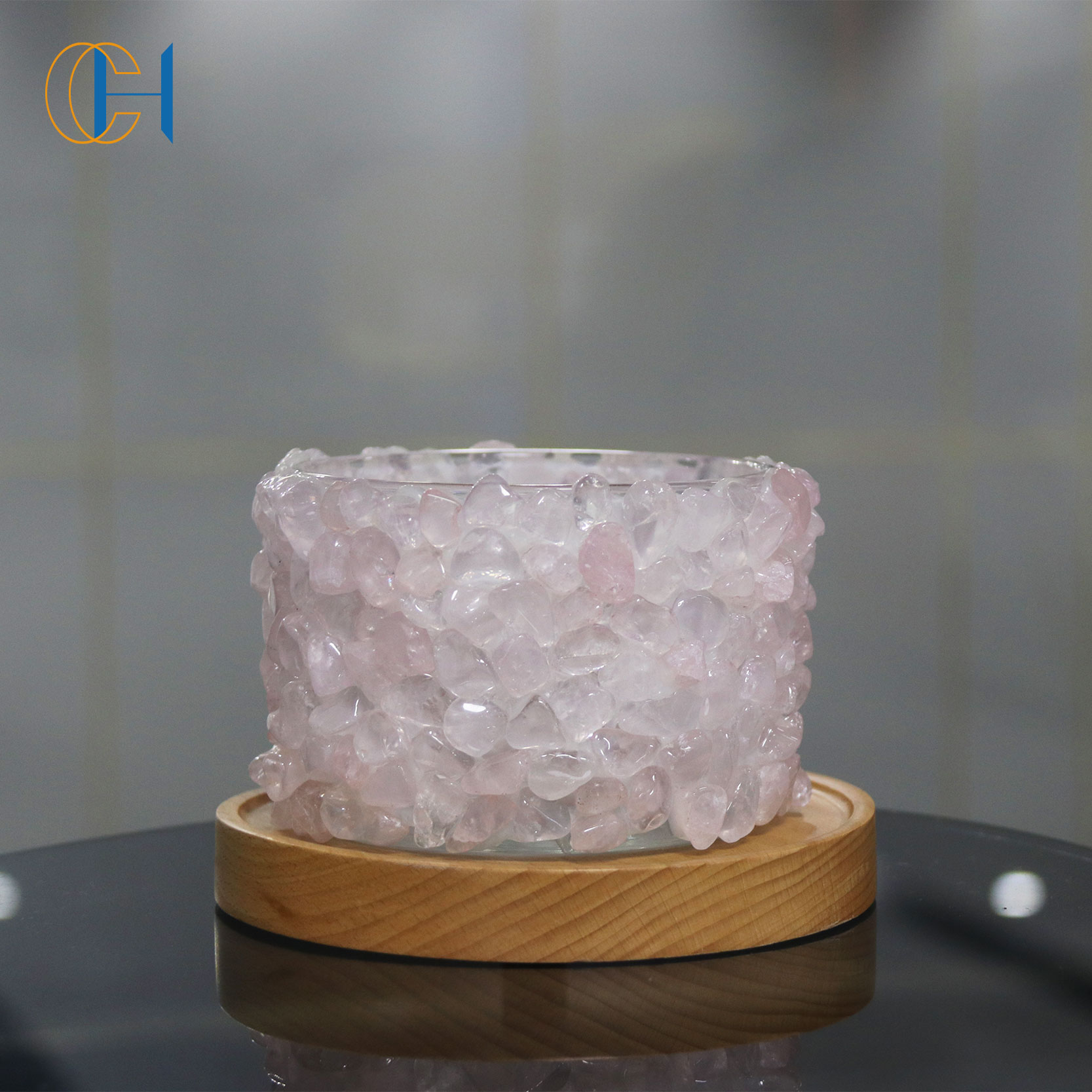Home Decoration Natural Gemstone Customized Logo Large Empty Container Tall Glass Crystal Candle Holders