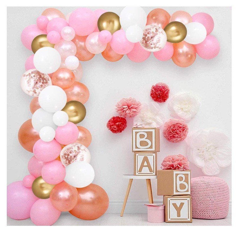 Wedding Birthday Party Decorations white and rose gold confetti latex balloons with tape and dot glue