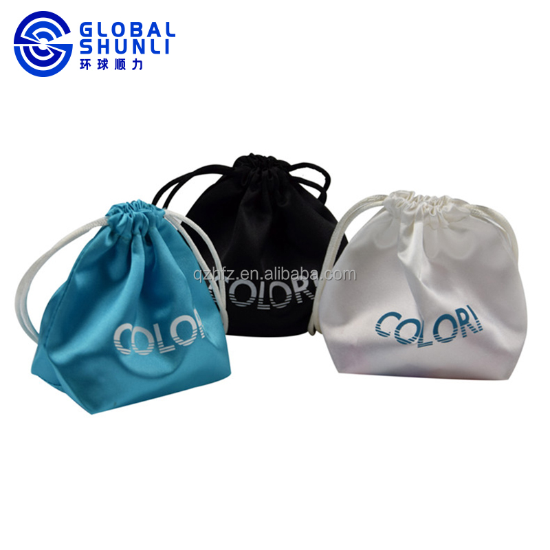 Оптовая продажа от Global Shunli, Подарочный шелковый атласный мешочек для наращивания волос, черный атласный мешок с индивидуальным логотипом