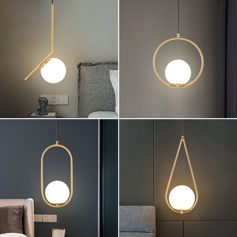 Glass Globe Chandelier Bedside Retro Decorative Pendant Lamp Bedroom Small Pendant Light Iron 90 Nordic E27 Switch Control 50000