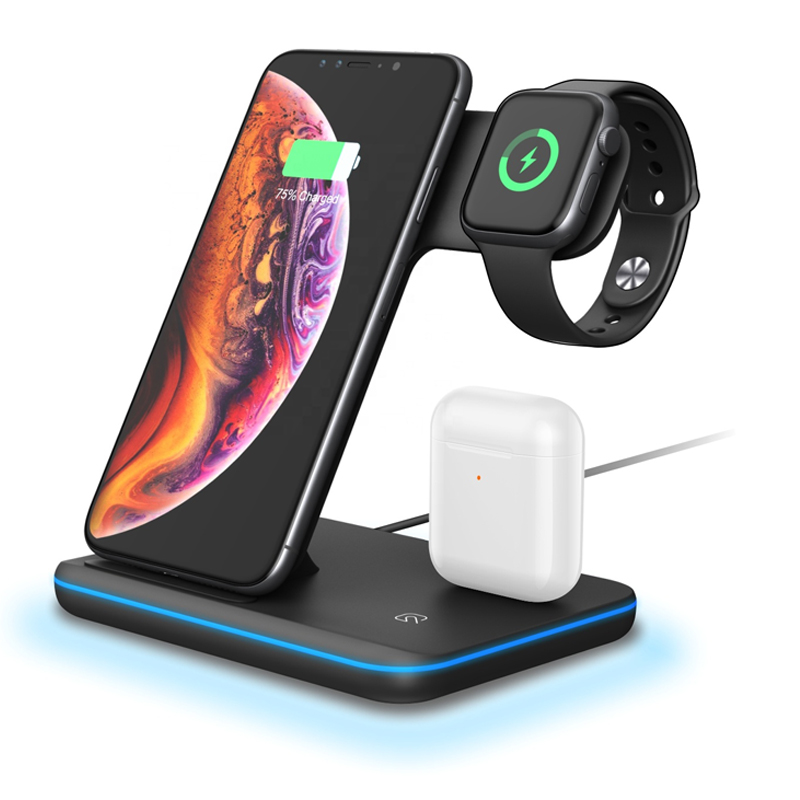 Wireless Charger Stand 3 in 1 Qi 15W Fast Charging Dock Station for Apple Watch iWatch 7 6 AirPods Pro iPhone 13 12 11 XS XR X 8