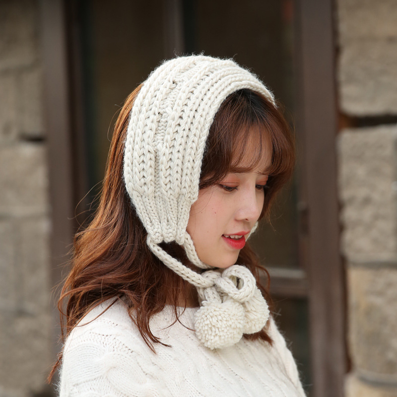 Autumn Winter Warm Cut Earmuffs Solid Color Knitted Wool Ear Muffs For Women