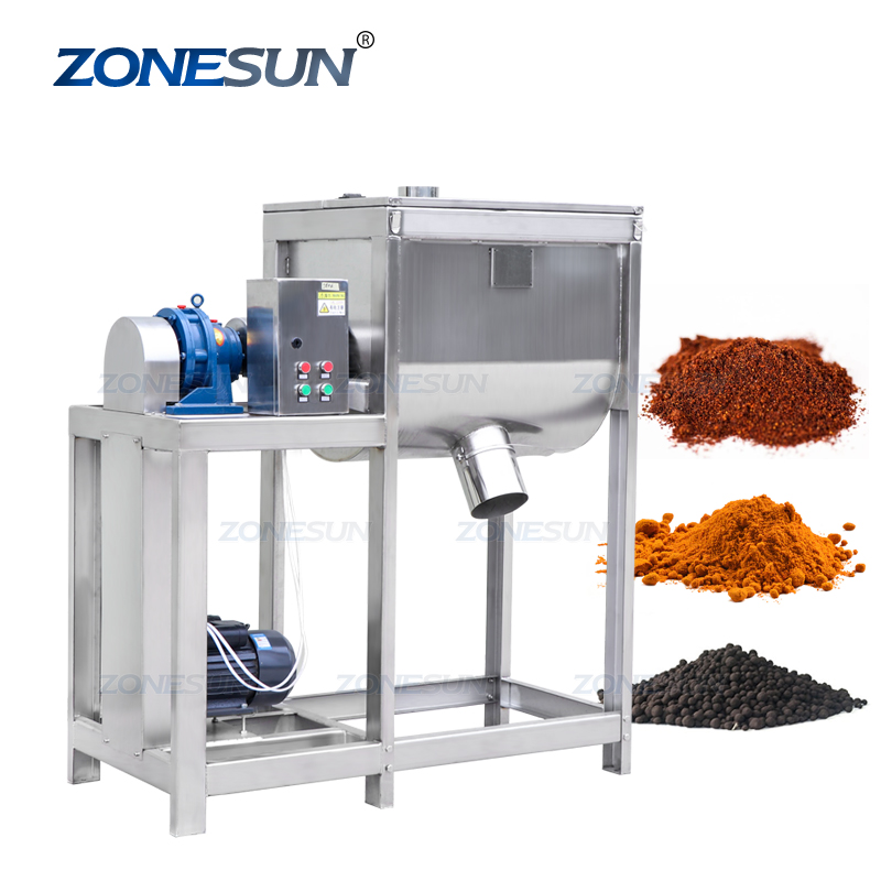 ZONESUN Semi-automatic Horizontal Acrylic Dry Powder Ribbon Blender Spice Powder Mixer Tank Chemical Powder Mixing Machine