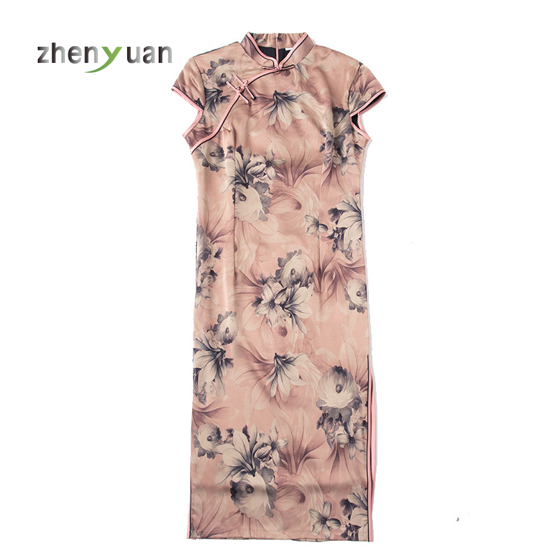 Горяч-продавать шелкография женское сексуальное шелковое cheongsam платье Чонсам Сторона Сплит Женская одежда