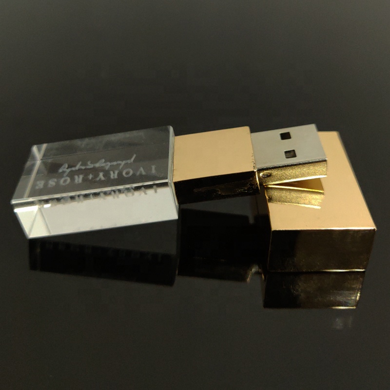 Заводской рекламный Пользовательский логотип стеклянный розовый золотой usb флэш-накопитель/usb-накопитель акриловый без светодиодной подсветки