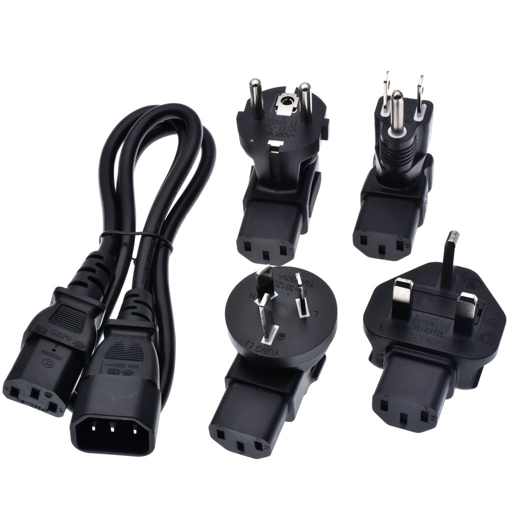 PVC Material IEC 60320 C13 to C14 10A 13A 15A Male to Female AC Power Cord with AU EU US UK Plugs