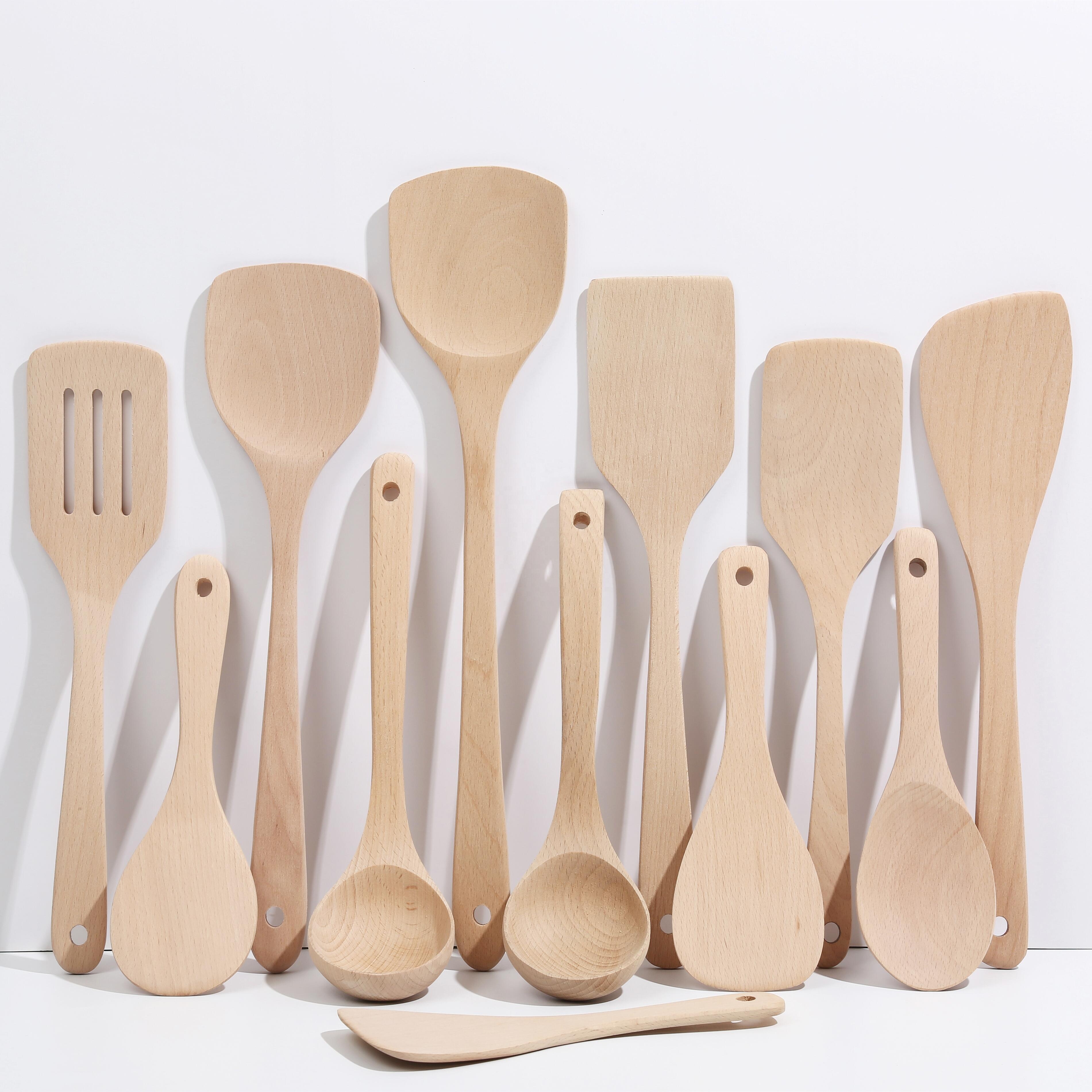 12 Pieces, Biodegradable Kitchen Accessories, Cooking Tools, Kitchenware, Wooden Non-Damage Pot Kitchenware Hot sale products