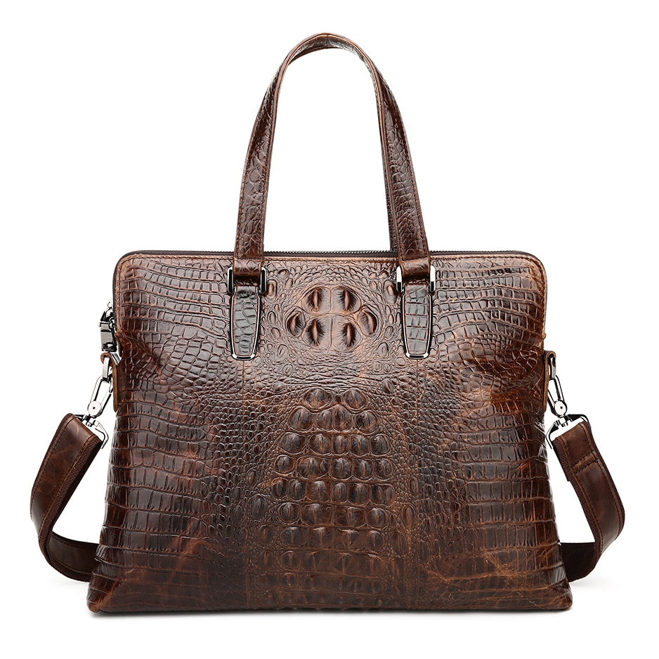 cowhide genuine leather briefcase man lawyer business laptop bag crocodile texture messenger bag
