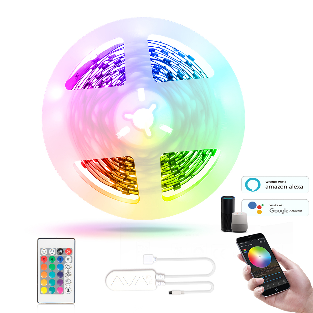 Заводская светодиодная полоса освещения Комплект Smart 12 в 5050 Китай Rgb светодиодная полоса Wifi контроллер работает с Google Alexa