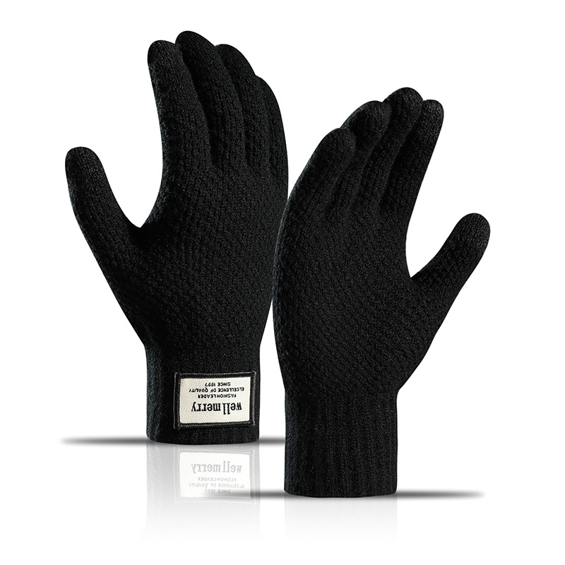 Autumn/Winter men's plus-size knitted touch screen gloves with fleece thickened jacquard warm wool touch screen gloves
