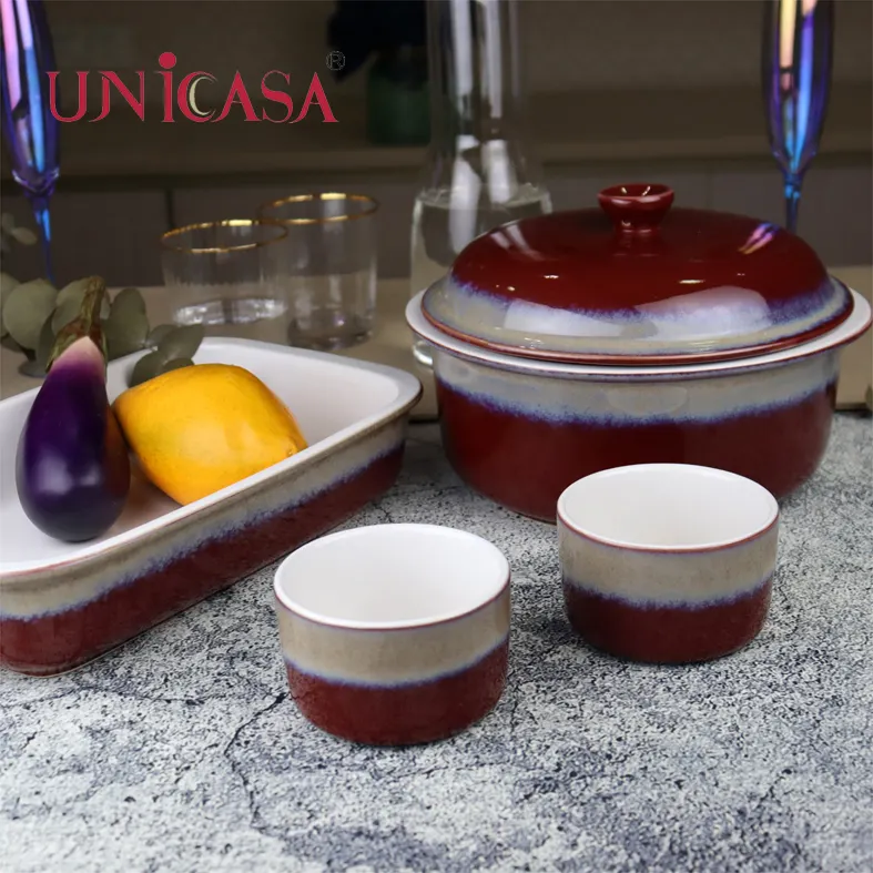 Bakeware Sets Ceramic Guangdong Bakeware Supplier Red Baking Pot Ovenable Casserole Ceramic Stoneware Bakeware Set