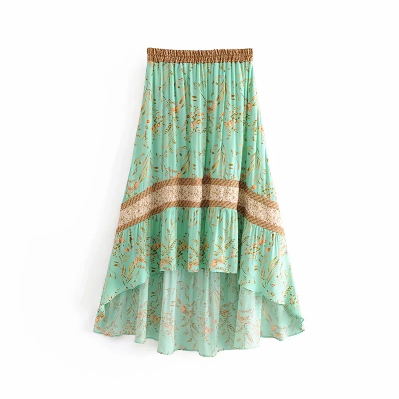 Bohemian Style Floral Printed Elastic Waist Casual Rayon wrap maxi Women Long Maxi Skirt/womens dresses