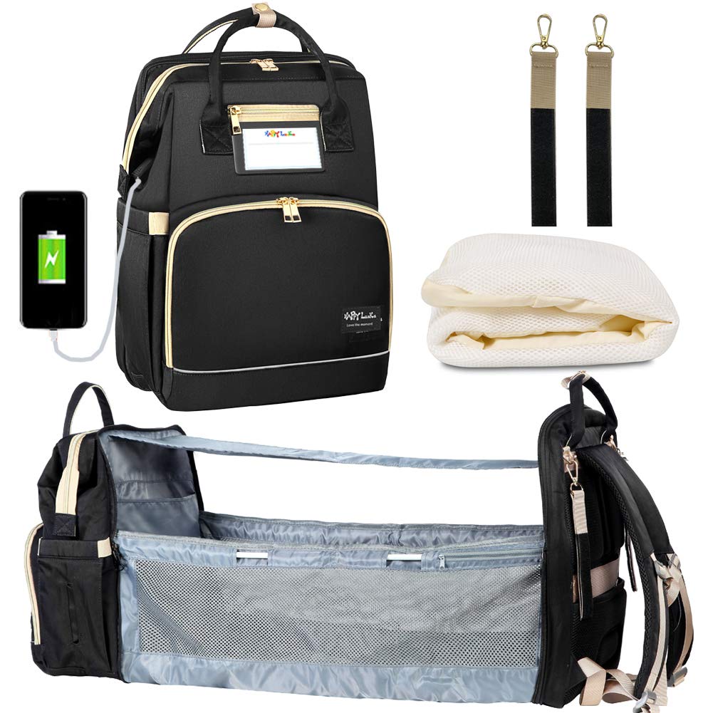 Waterproof Travel Backpack Baby Bed Mommy Nappy Diaper Bag with Bed