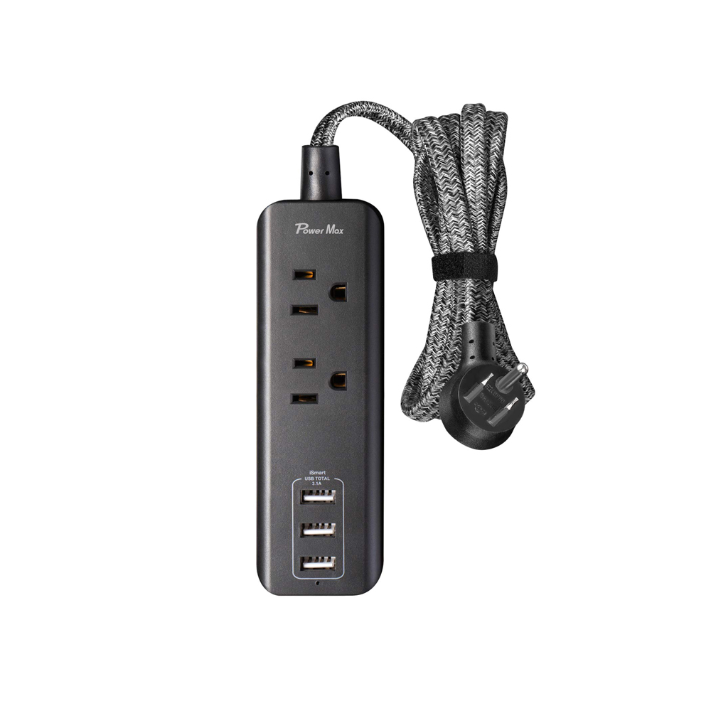 США 2 розетки и 3 порта USB (3,1 А, 15 Вт) полоса питания для путешествий, настольная зарядная станция с 5 футов плетеным удлинителем
