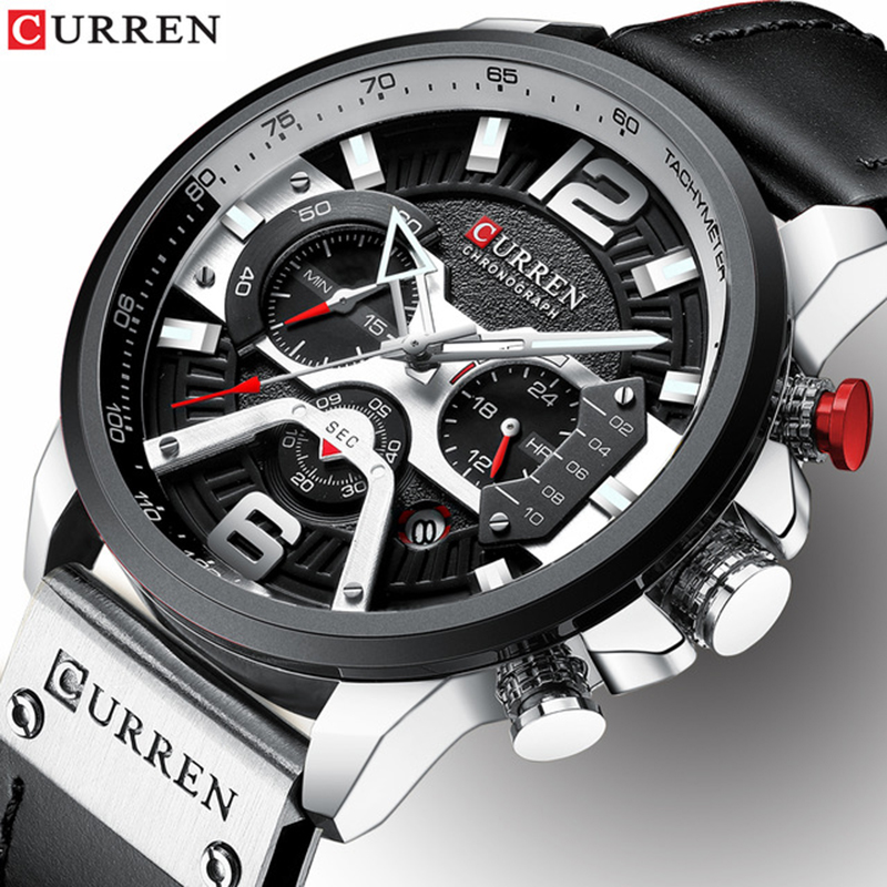CURREN 8329 мужские часы Топ Бренд роскошные кожаные спортивные часы модные хронограф кварцевые мужские часы водонепроницаемые Relogio Masculino