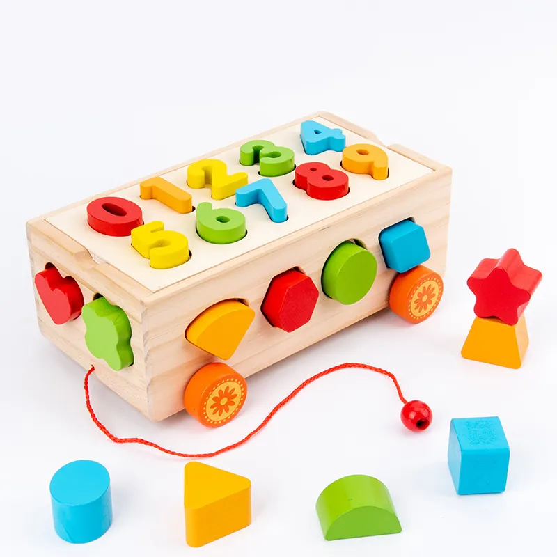 Montessori Toys Wooden Shape Matching Drag Pull Car Knock The Ball Xylophon 9 Styles Early Educational Toys Intelligence Box Toy