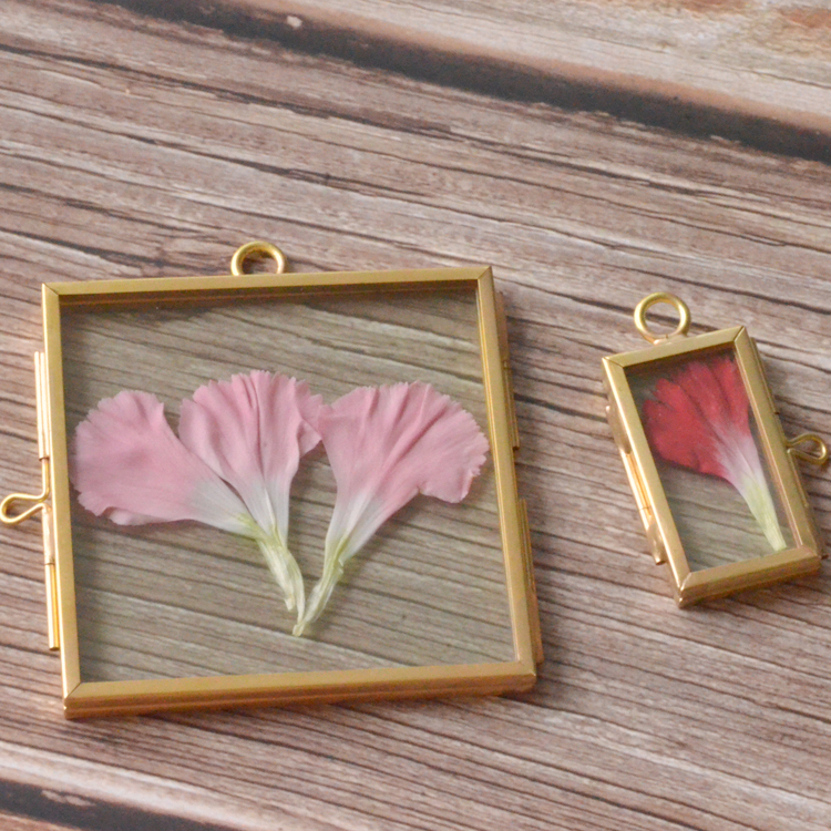 wholesale double side glass brass metal small dried flower transparent photo frame