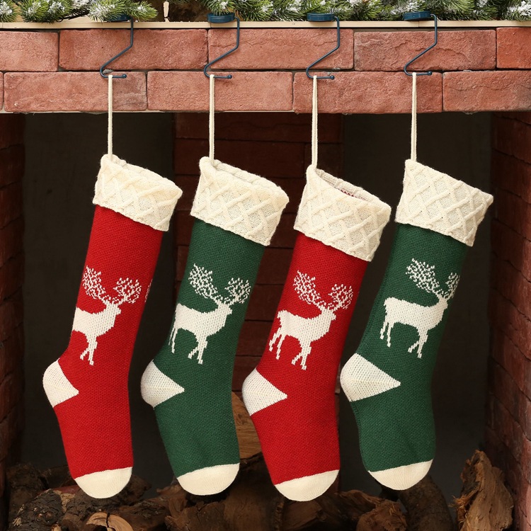 Hot Selling Christmas Stocking Decorations Supply Christmas Wool Hanging Socks Ornaments Kids Xmas Eve Elk Candy Gift Bag