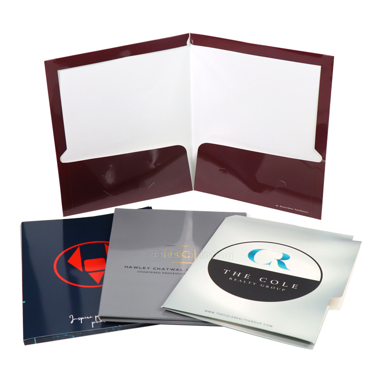 A4 Custom Presentation File Folders Pocket Glossy Paper Presentation Folders With Two Pocket