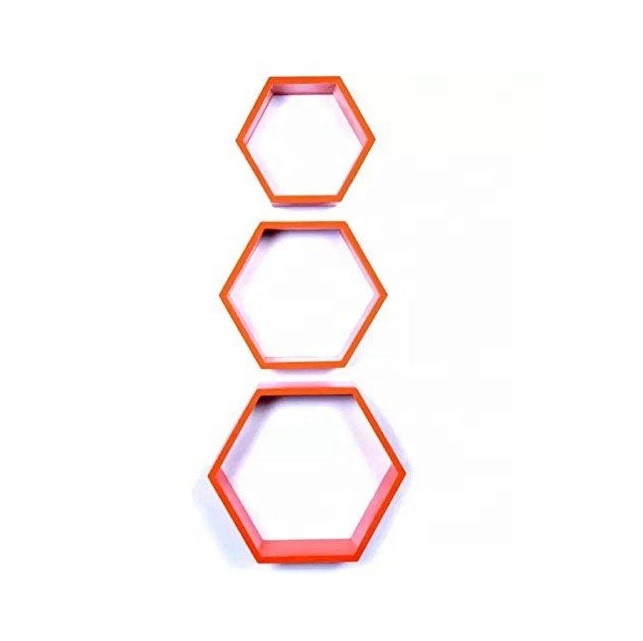 Hexagon floating shelves set of 3 Dark wood Living Room Furniture Home Furniture For Decoration Home Hotel & Restaurant