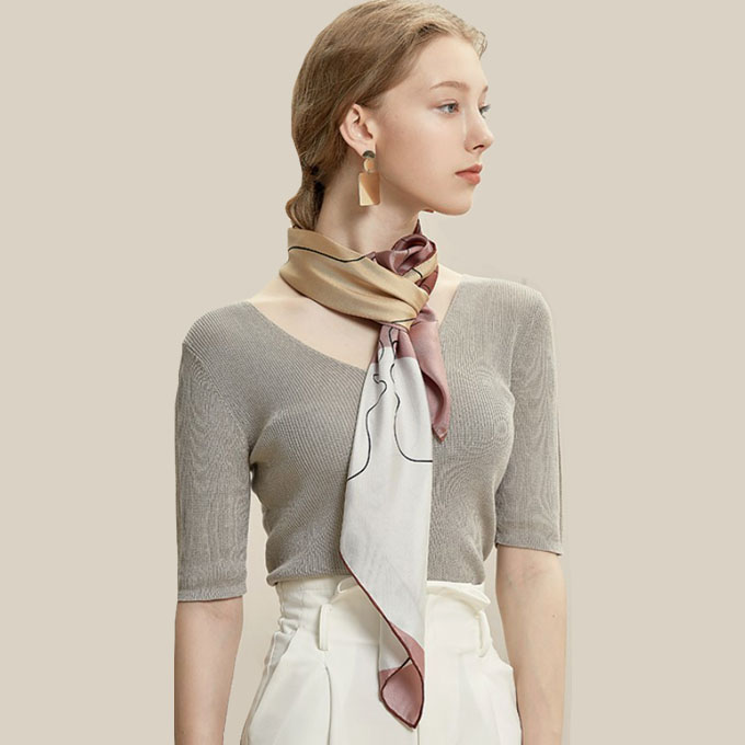 100% Twill Silk Scarf Hand Rolled Hem