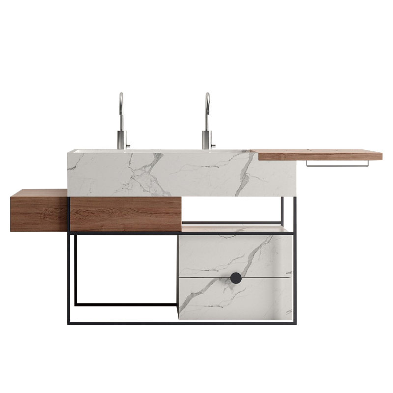 Steel Frame Wall Mounted Simple Design Bathroom Vanity Cabinet Set