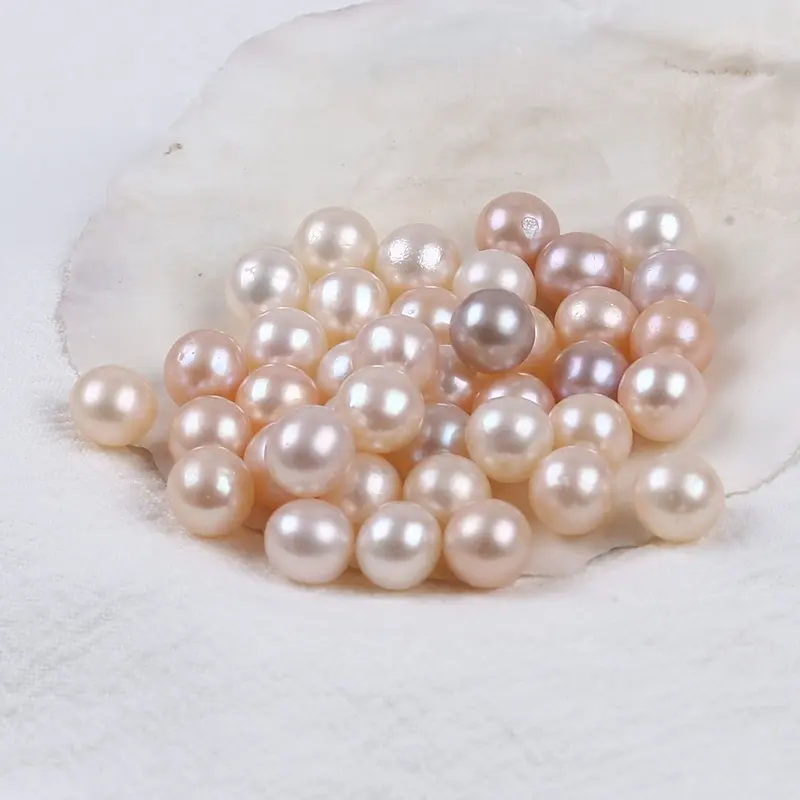 7-8mm Natural White Pink Purple Round Shape Real Freshwater Loose Pearl Beads No Holes