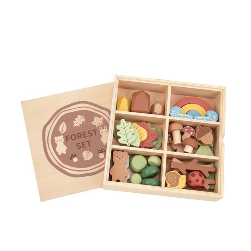 Wooden Forest Animal Stone Set Children Building Blocks Wild Tree Plant Scene Educational Toys For Kids